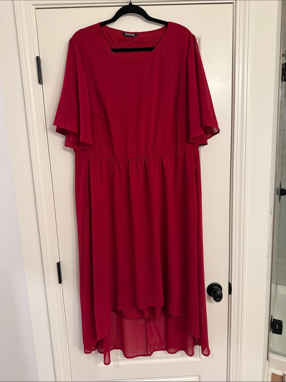 BloomChic Crimson Red High-Low Flutter Sleeve Dress